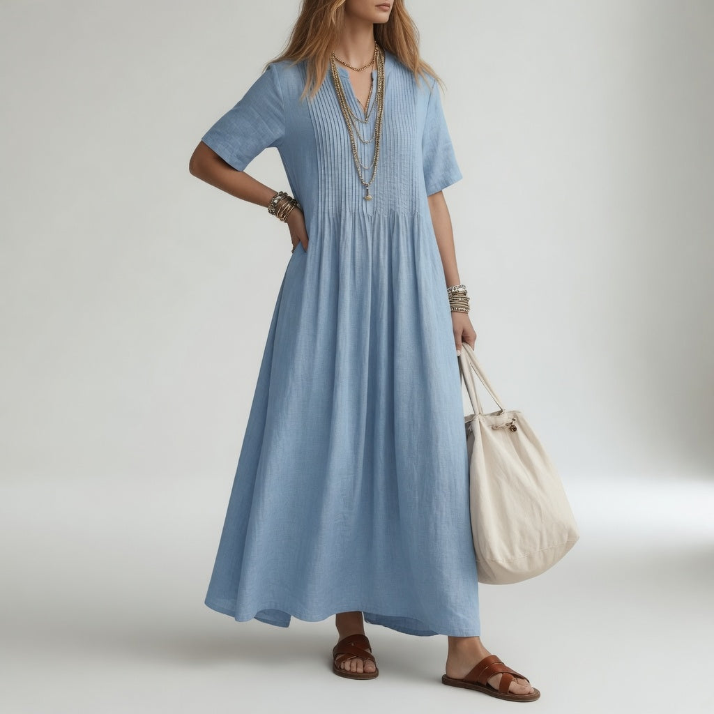 Pélagie Cotton V-Neck Maxi Dress