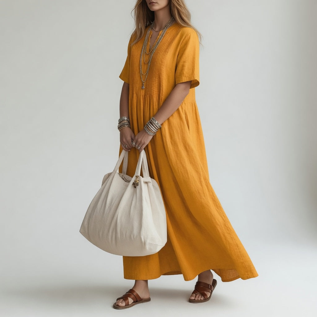 Pélagie Cotton V-Neck Maxi Dress