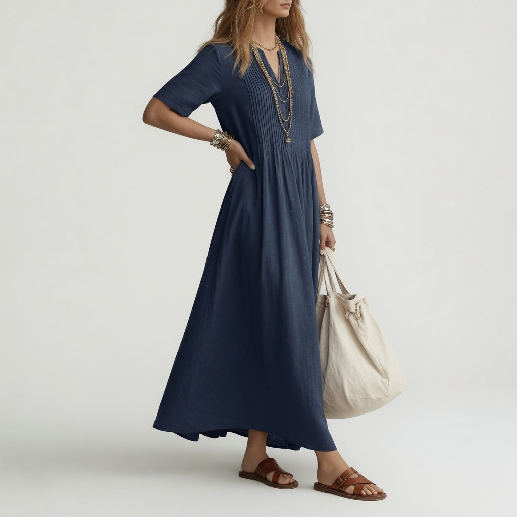 Pélagie Cotton V-Neck Maxi Dress