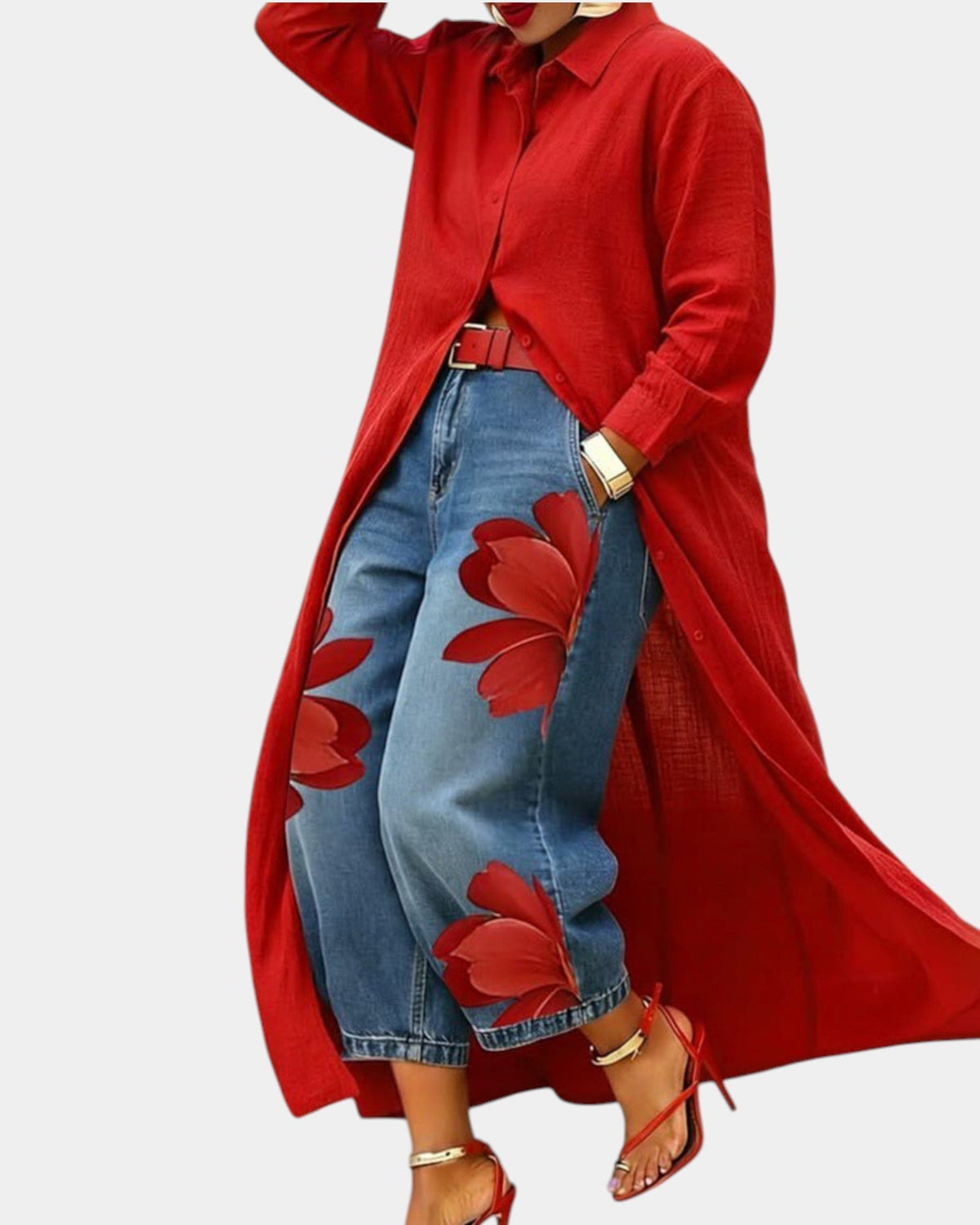 Céliane Shirt Dress & Wide-Leg Jeans Set