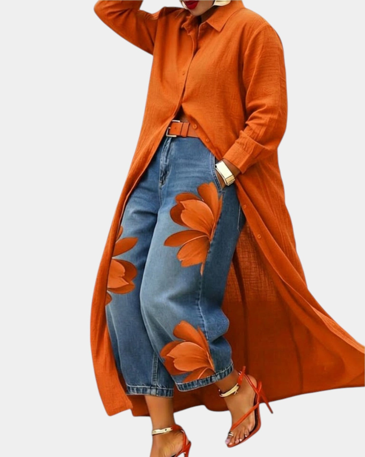 Céliane Shirt Dress & Wide-Leg Jeans Set