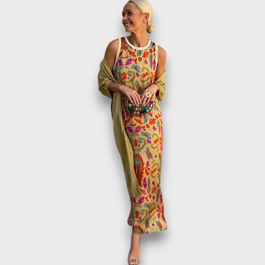 Elveria Maxi Dress with Cardigan