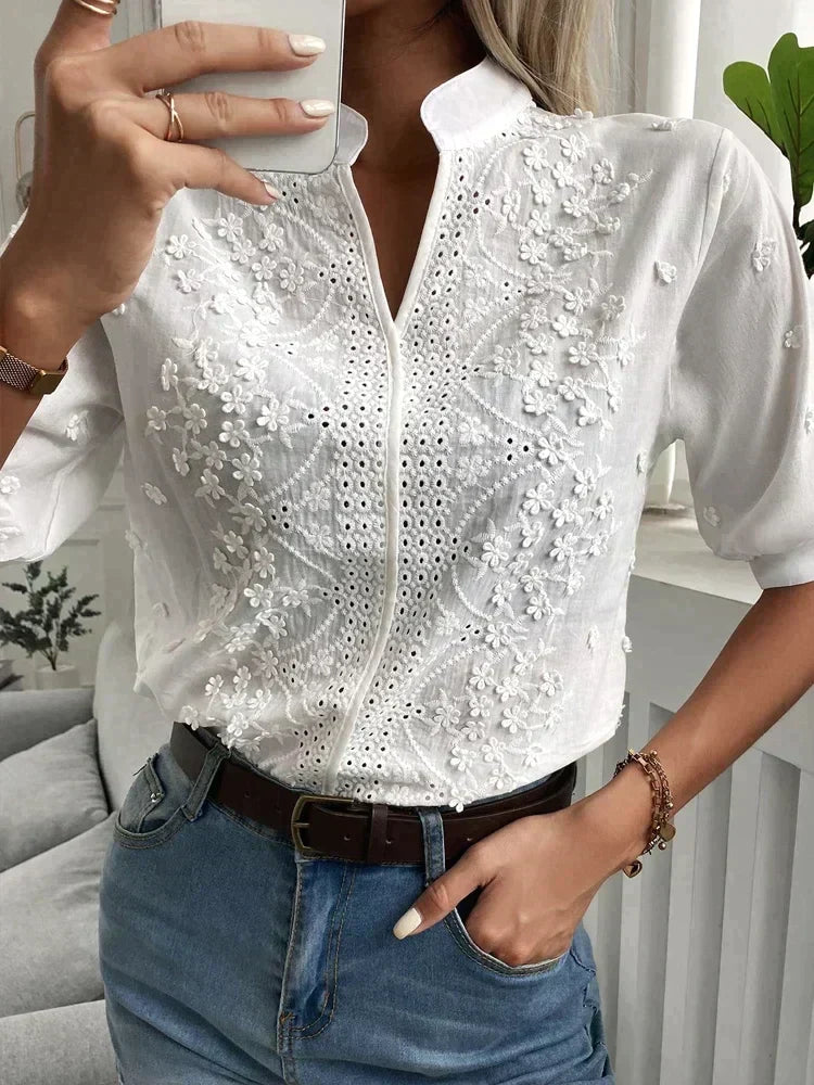 Laurine Elegant Embroidered Casual Top