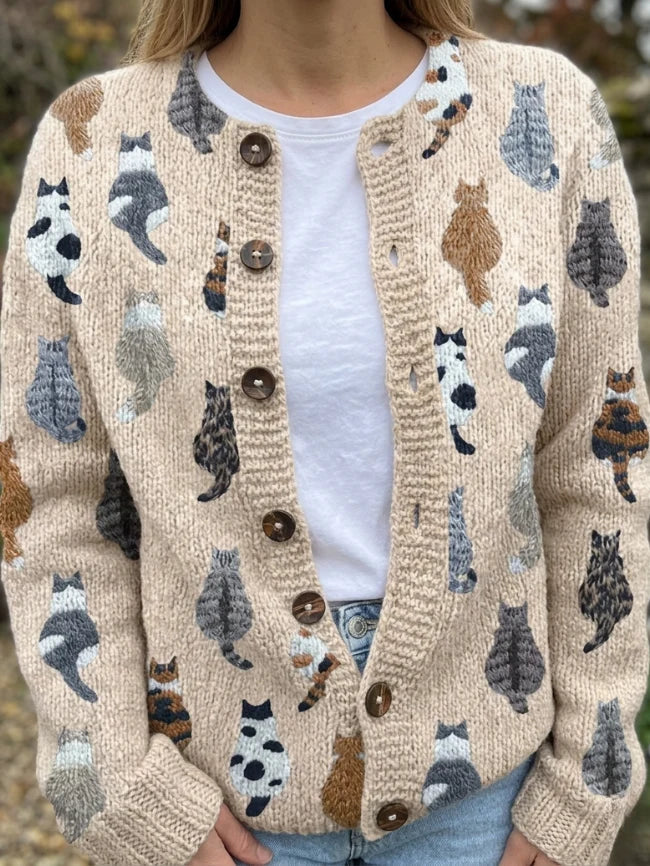 Moxley Cat Print Knit Cardigan