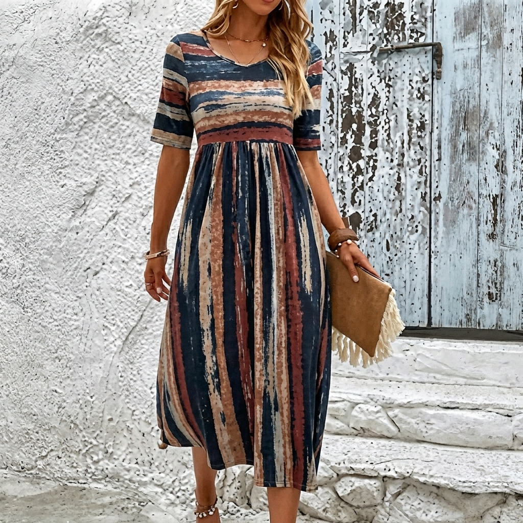 Noèle - Tummy-Flattering Striped Midi Dress