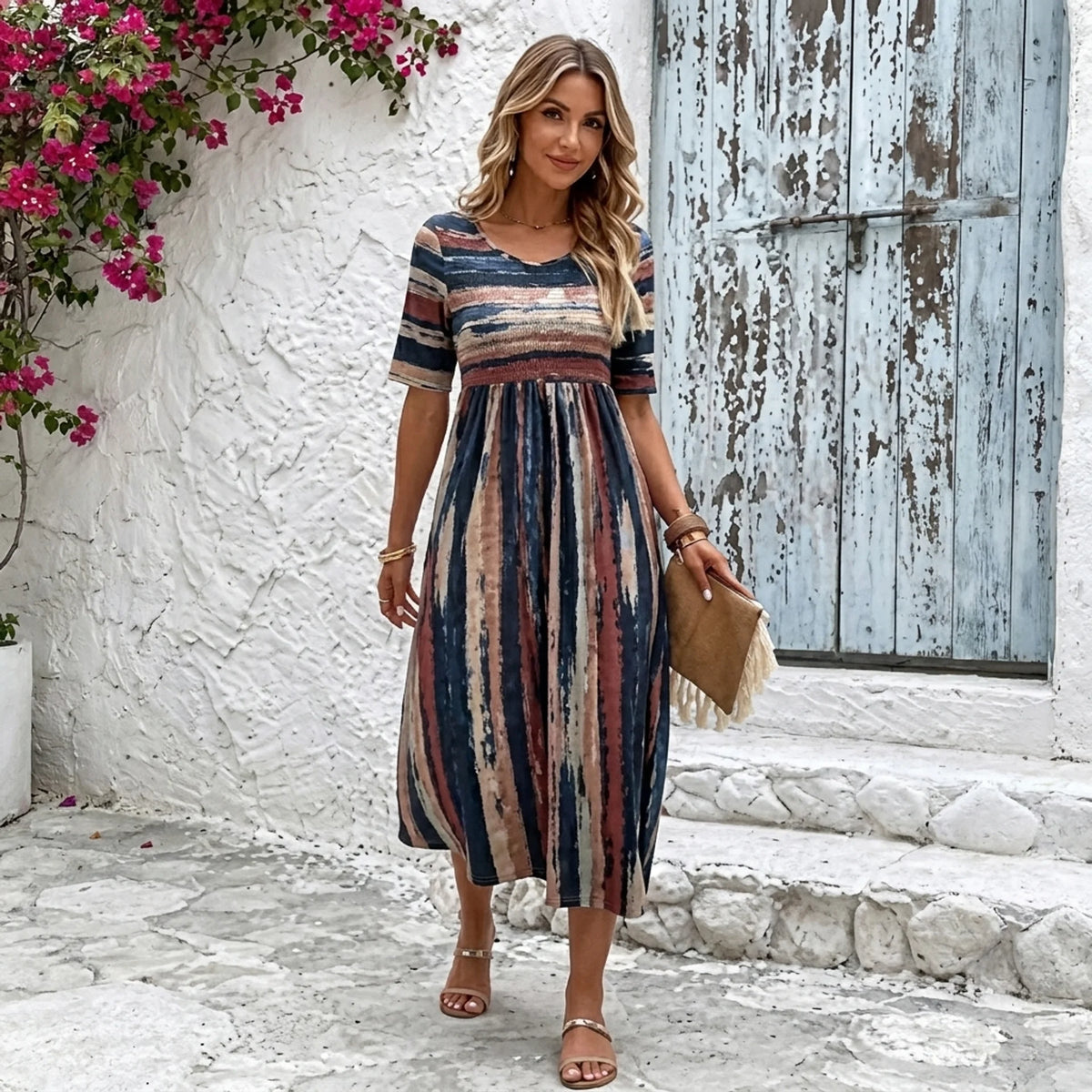 Noèle - Tummy-Flattering Striped Midi Dress