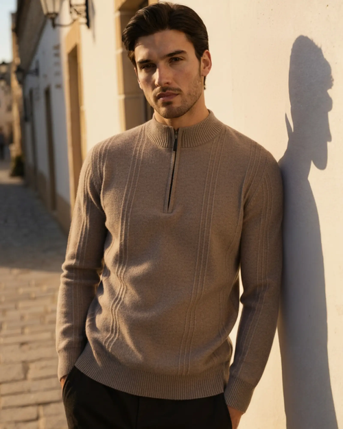 100% Cashmere Ribbed Half-Zip