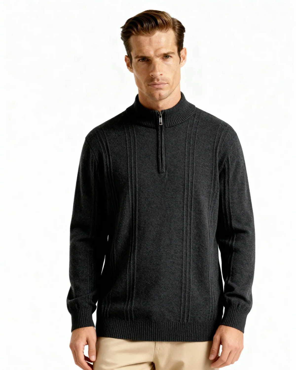 100% Cashmere Ribbed Half-Zip