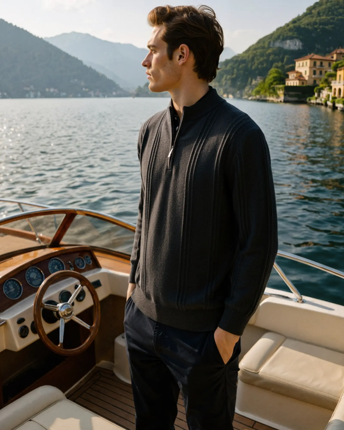 100% Cashmere Ribbed Half-Zip