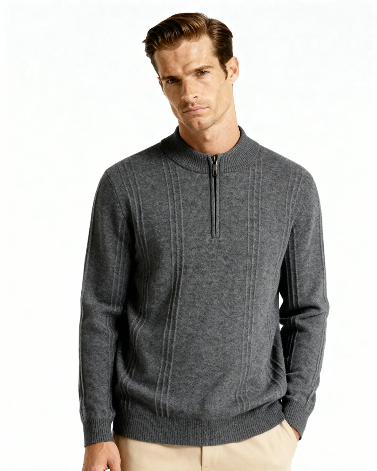 100% Cashmere Ribbed Half-Zip