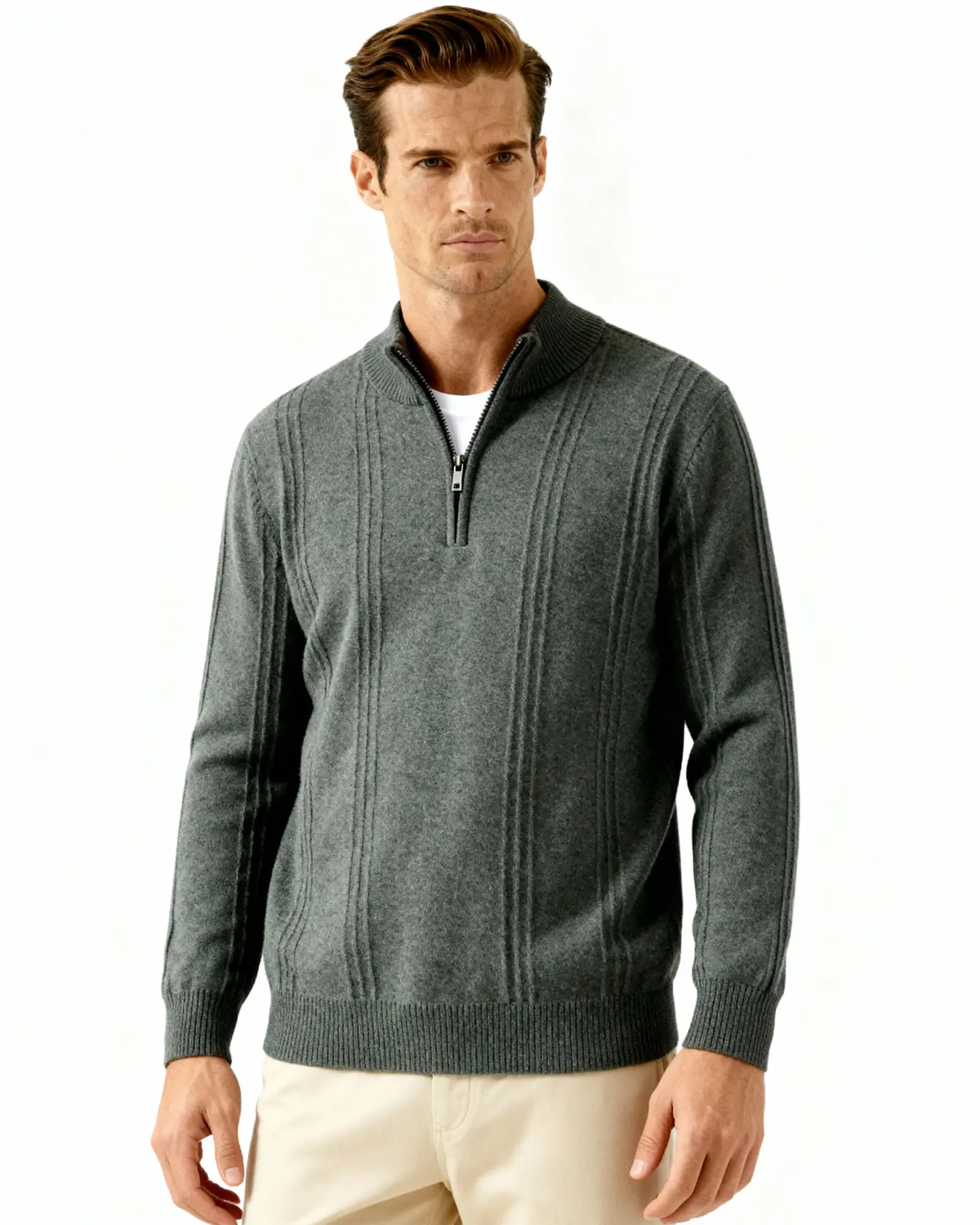 100% Cashmere Ribbed Half-Zip