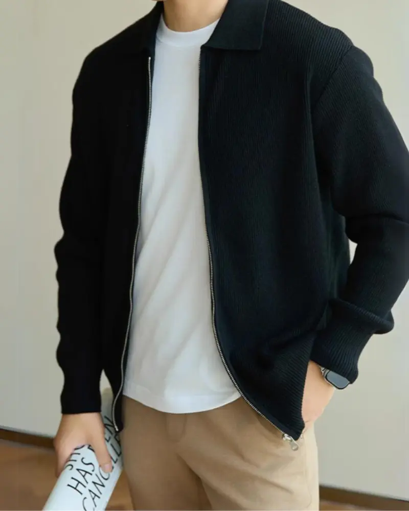Premium 100% Wool Zip Cardigan