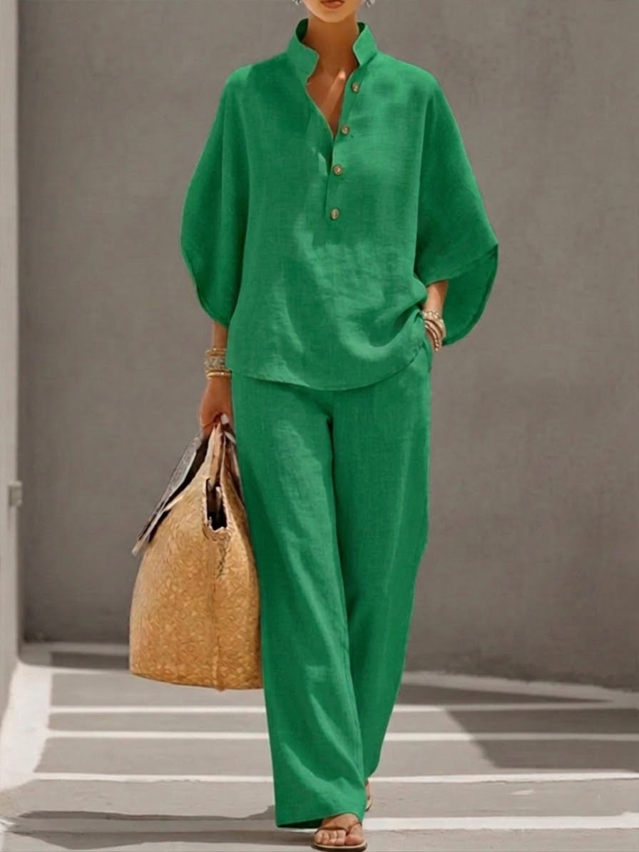 Lorena | Set with Batwing Sleeves and Wide-Leg Trousers