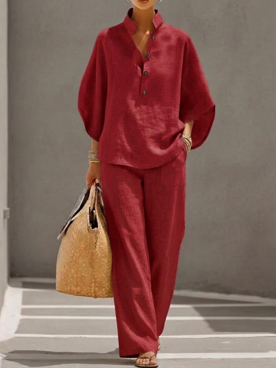 Lorena | Set with Batwing Sleeves and Wide-Leg Trousers