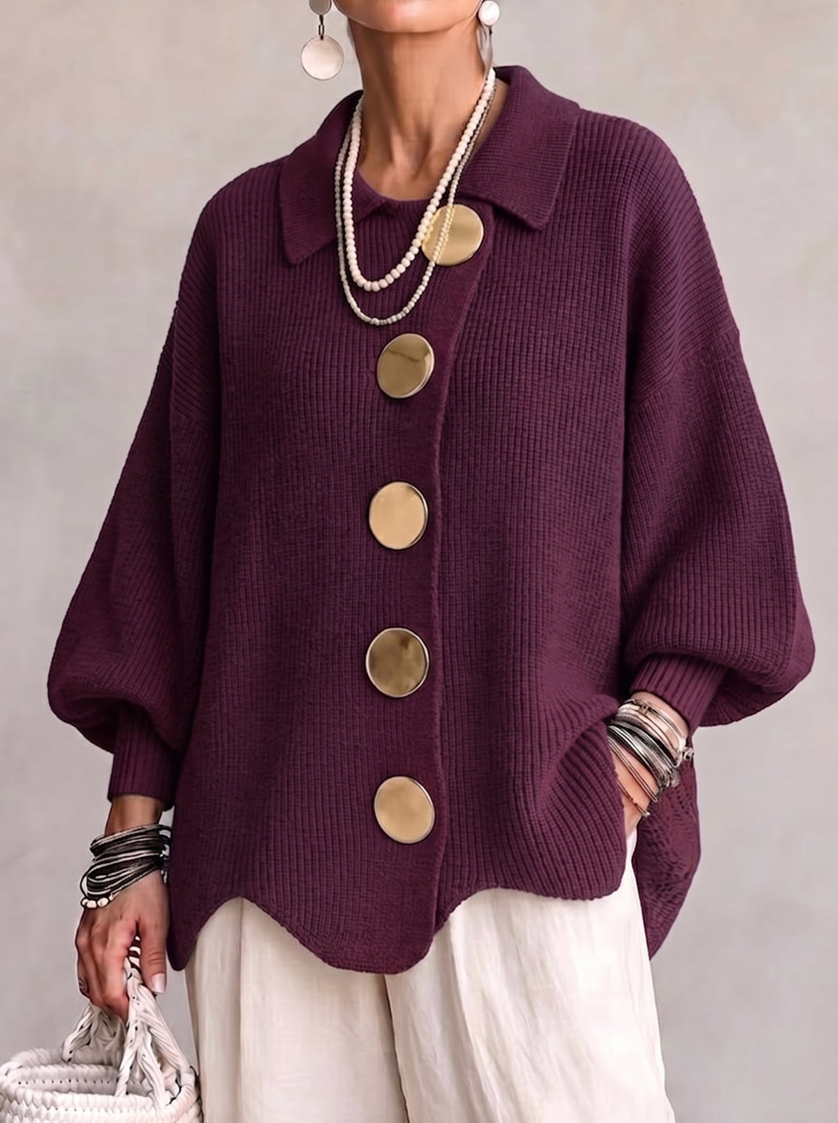 Iolanthe Collared Cardigan with Metal Buttons