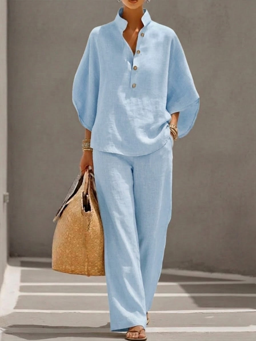 Lorena | Set with Batwing Sleeves and Wide-Leg Trousers